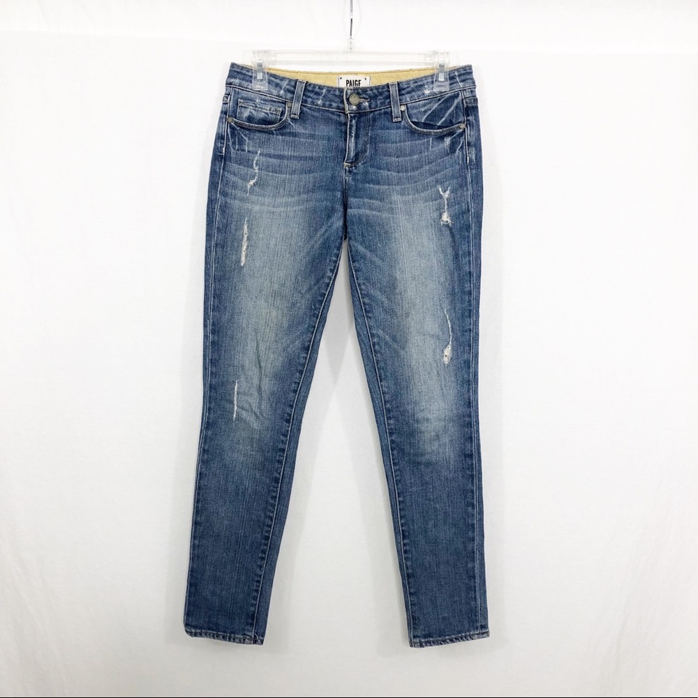 Paige Distressed Skyline Ankle Peg Jeans, Size 26, Blue